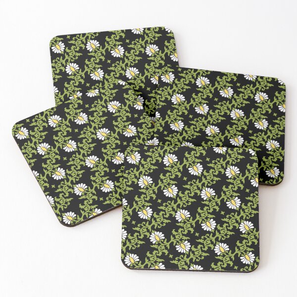 Item preview, Retro floral pattern, black, green, white designed and sold by i-cottagedesign.