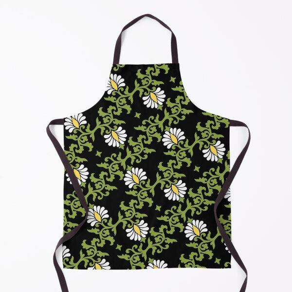 Item preview, Retro floral pattern, black, green, white designed and sold by i-cottagedesign.