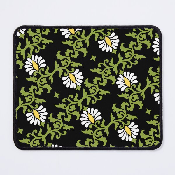 Item preview, Retro floral pattern, black, green, white designed and sold by i-cottagedesign.