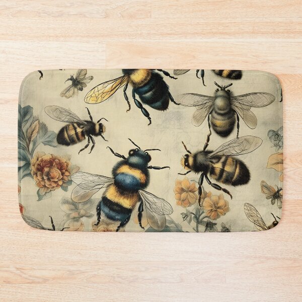 Item preview, Vintage in Color Retro Flower Bees Pattern designed and sold by PatternBestFan.