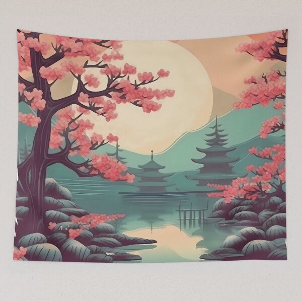 Item preview, Retro cherry blossom scenery landscape art designed and sold by Artyselley.