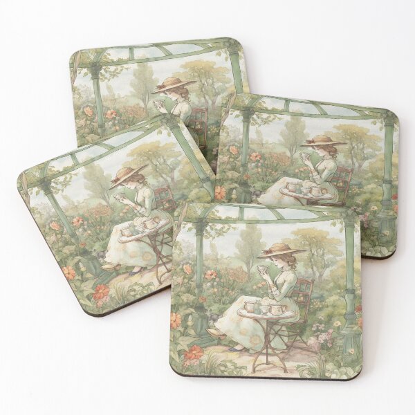 Item preview, Lady having a tea time in a spring garden illustration designed and sold by CroffleStudio.