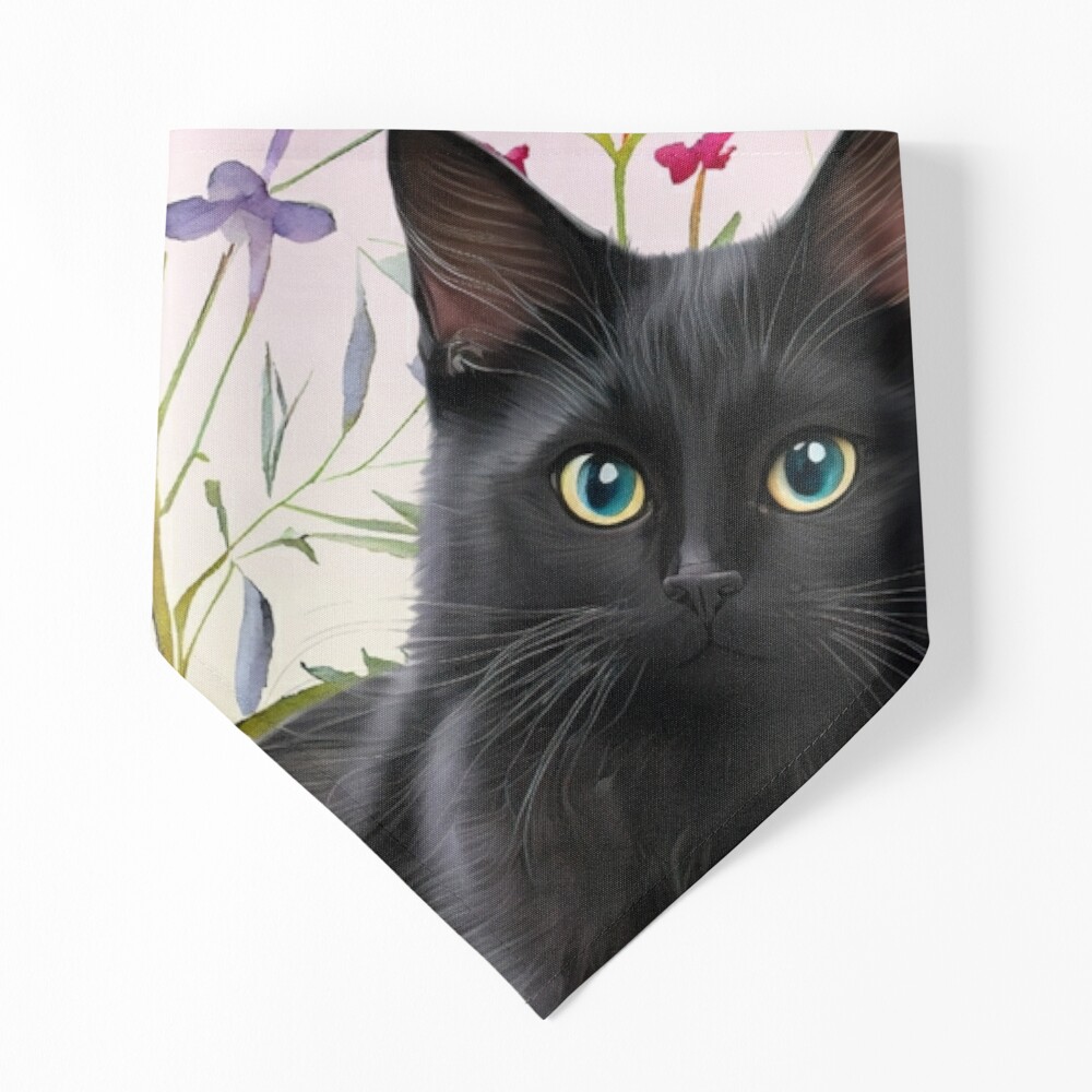  Black Cat Hiding in Spring Flowers Heart Lanyard