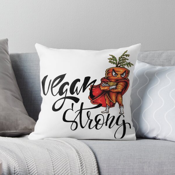Vegan Strong Angry Carrot Foodietoon Throw Pillow