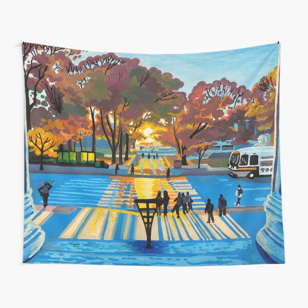 Lobby 7 & Mass Ave Sunset from MIT - Acrylic Marker Illustration Tapestry