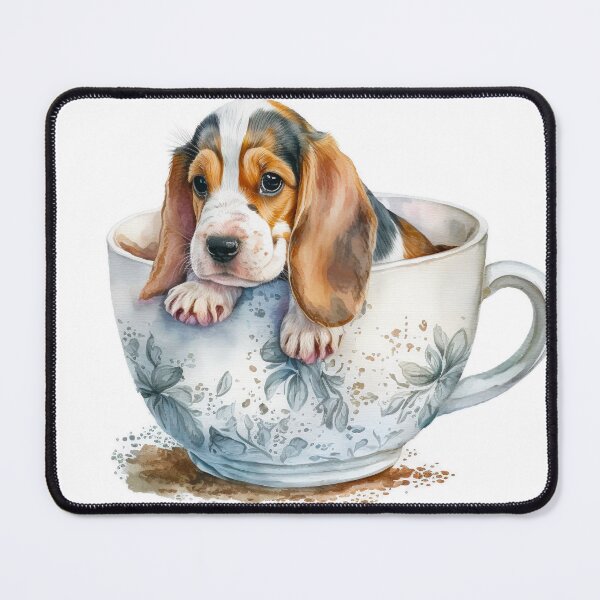 Item preview, Beagle Puppy in Floral Tea Cup designed and sold by ImaginePrintsHQ.