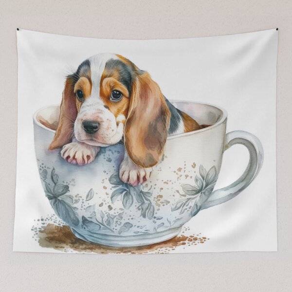 Item preview, Beagle Puppy in Floral Tea Cup designed and sold by ImaginePrintsHQ.