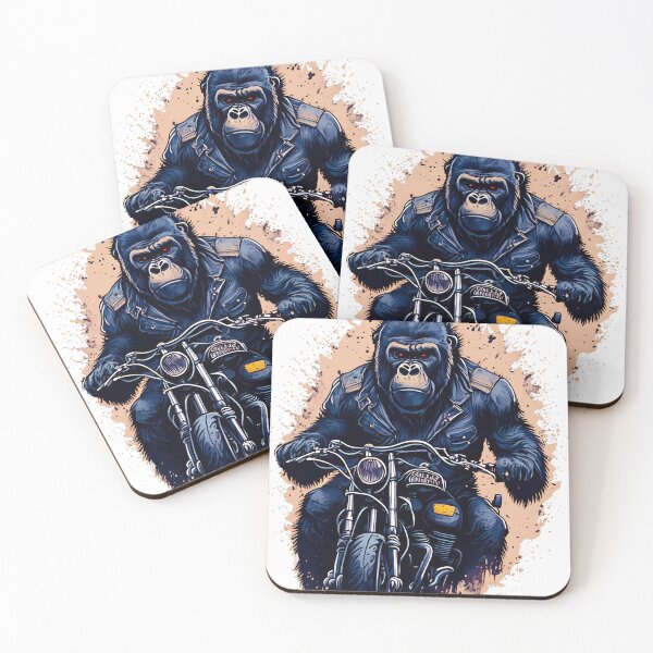 Item preview, Gorilla in blue jacket riding vintage motorcycle designed and sold by msys.