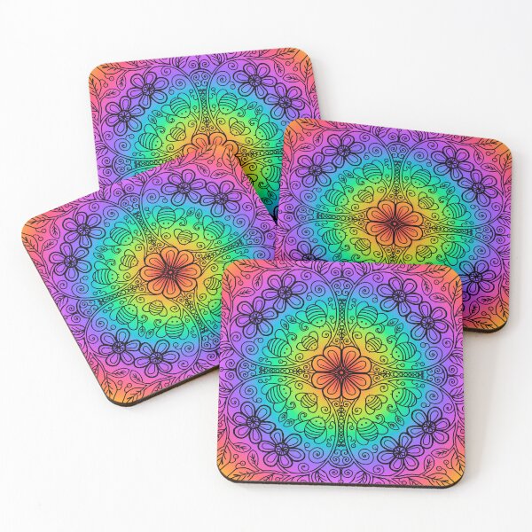 Item preview, Rainbow radial bee garden black outline designed and sold by QuirkyBeez.
