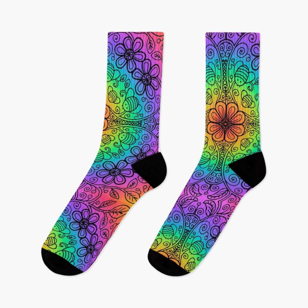 Item preview, Rainbow radial bee garden black outline designed and sold by QuirkyBeez.