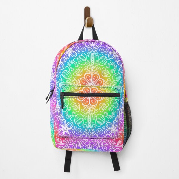 Item preview, Rainbow radial bee garden white outline designed and sold by QuirkyBeez.