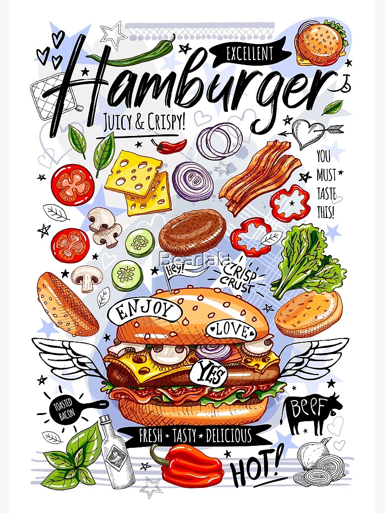  Knigedong Póster grande con diseño de hamburguesa de queso de  comida rápida, comida americana, hamburguesa, comida de carne, póster  grande en lienzo, arte de pared para decoración del hogar, oficina, sin