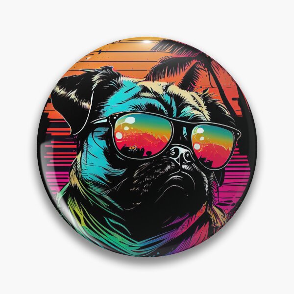 Item preview, Synthwave Retrowave Pug Dog with Sunglasses 80s Vaporwave designed and sold by SpookshowDesign.