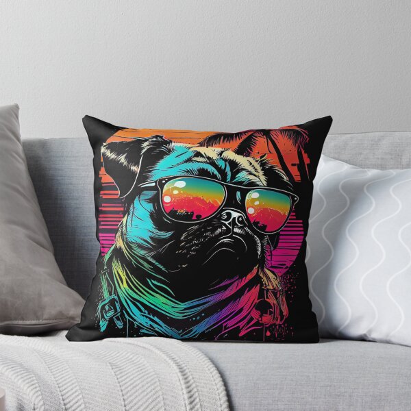 Item preview, Synthwave Retrowave Pug Dog with Sunglasses 80s Vaporwave designed and sold by SpookshowDesign.