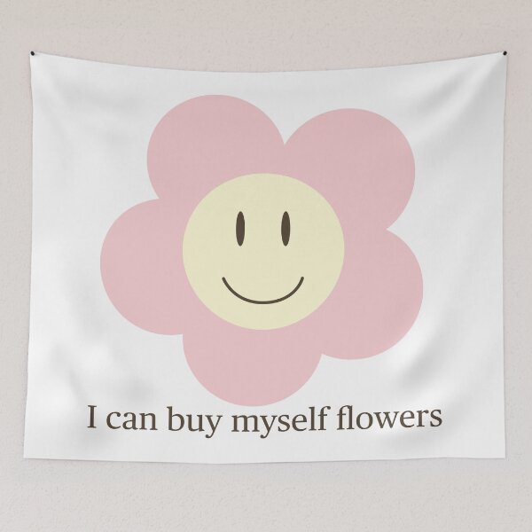 Item preview, Retro flower with happy face and phrase designed and sold by OrmiArt.