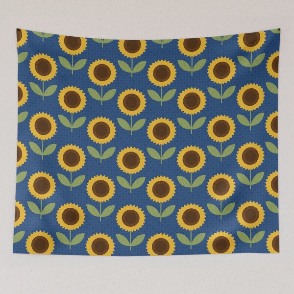 Item preview, Copy of Yellow Sunflowers on Vibrant Blue Background - shw1010 b designed and sold by Shiny Happy World.