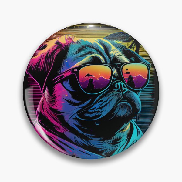 Item preview, Pug Dog with Sunglasses Vaporwave Synthwave Retrowave Style designed and sold by SpookshowDesign.