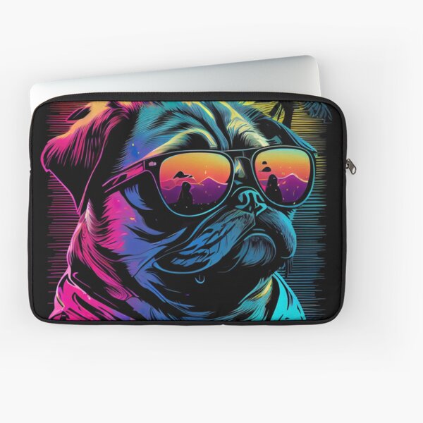 Pug Dog with Sunglasses Vaporwave Synthwave Retrowave Style Art