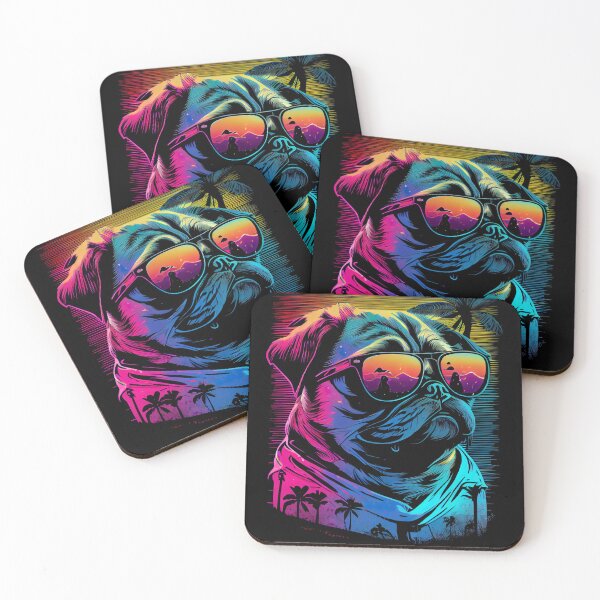 Item preview, Pug Dog with Sunglasses Vaporwave Synthwave Retrowave Style designed and sold by SpookshowDesign.