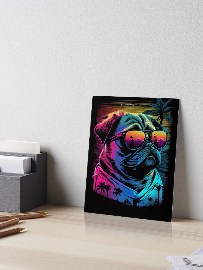 Pug Dog with Sunglasses Vaporwave Synthwave Retrowave Style Art Board  Print for Sale by SpookshowDesign