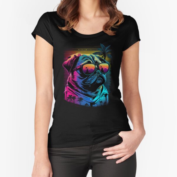 Pug Dog with Sunglasses Vaporwave Synthwave Retrowave Style | Art Board  Print