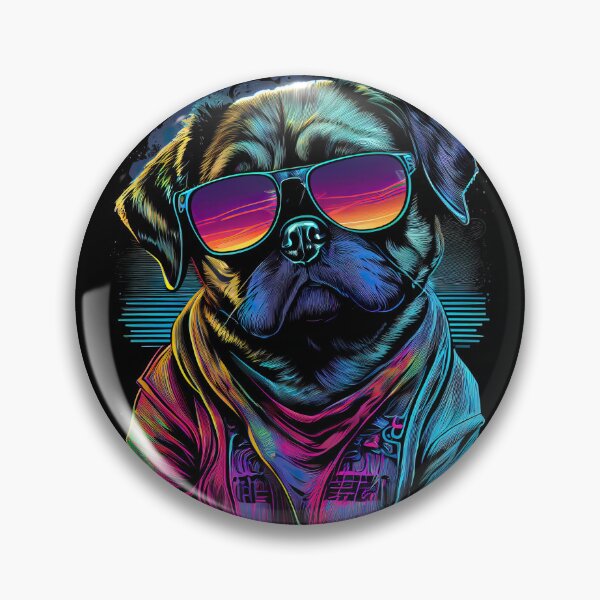 Item preview, Vaporwave Synthwave Retrowave 80s Pug Dog with Sunglasses designed and sold by SpookshowDesign.