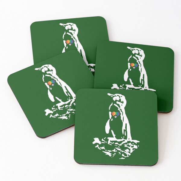 Item preview, Galapagos Penguin White with Pride Heart (Dark Green #014606 background)  designed and sold by SBPenguins.
