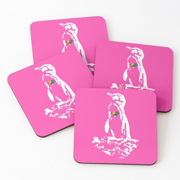 Item preview, Galapagos Penguin White with Pride Heart (Fuchsia #FC46AA background)  designed and sold by SBPenguins.
