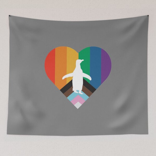 Artikelvorschau, LGBTQ Pride Penguin Heart white Hoiho penguin (Grey #808080 Background) entworfen und verkauft von SBPenguins.