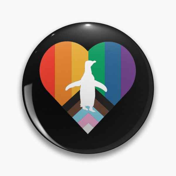 Aperçu de l'œuvre LGBTQ Pride Penguin Heart white Hoiho penguin (Black Background)  créée et vendue par SBPenguins.