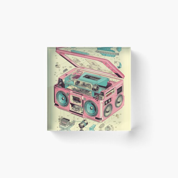 Item preview, Retro-Futuristic Boombox: Cassette Player Exploded View designed and sold by Retro Type.