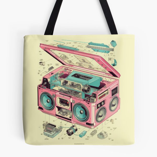 Item preview, Retro-Futuristic Boombox: Cassette Player Exploded View designed and sold by Retro Type.