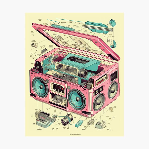 Item preview, Retro-Futuristic Boombox: Cassette Player Exploded View designed and sold by Retro Type.