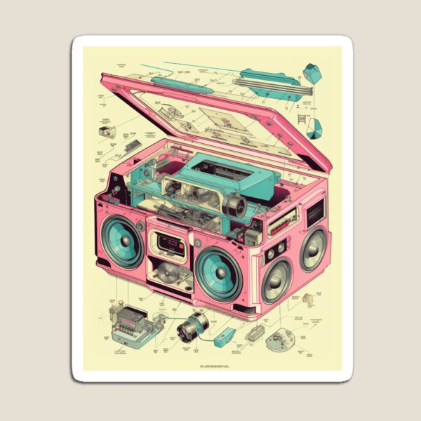 Item preview, Retro-Futuristic Boombox: Cassette Player Exploded View designed and sold by Retro Type.