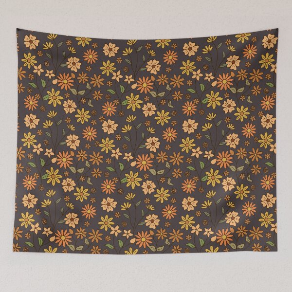 Artikelvorschau, Retro Blumenmuster auf dunkelgrauem Hintergrund entworfen und verkauft von Danvrie.