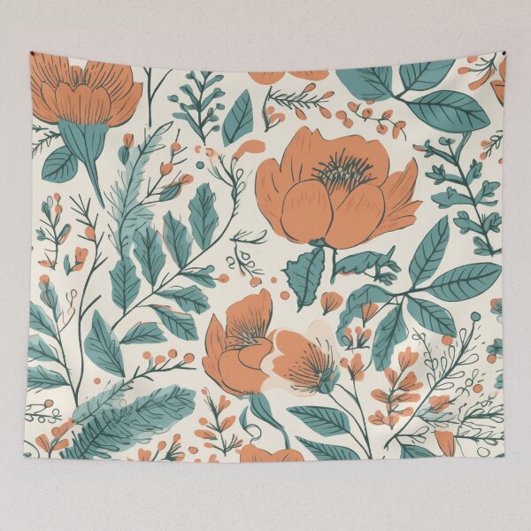 Item preview, Floral Pattern Orange and green designed and sold by HandCraftedArt.