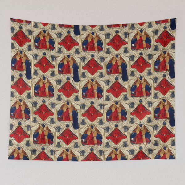 Item preview, Retro Tile Pattern Beige, Dark Blue, Red and little midnight Blue designed and sold by RetroTile.