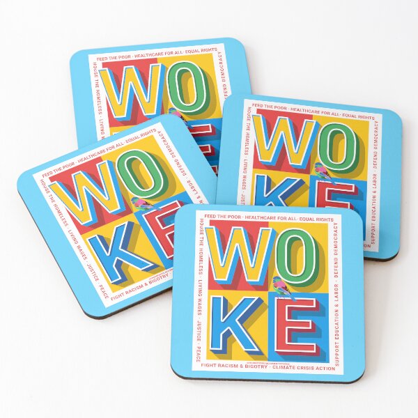Item preview, PMD00822 Progressive Movement Designs Woke colorful block letters with bird shows you are woke and support progressive policy goals for Democrats Independents and Bernie Sanders supporters designed and sold by ProgressiveLeft.