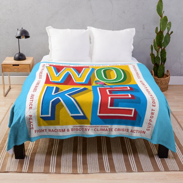 Item preview, PMD00822 Progressive Movement Designs Woke colorful block letters with bird shows you are woke and support progressive policy goals for Democrats Independents and Bernie Sanders supporters designed and sold by ProgressiveLeft.