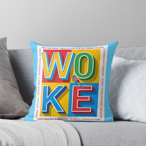 Item preview, PMD00822 Progressive Movement Designs Woke colorful block letters with bird shows you are woke and support progressive policy goals for Democrats Independents and Bernie Sanders supporters designed and sold by ProgressiveLeft.