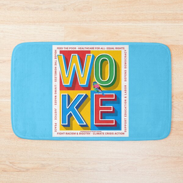 Item preview, PMD00822 Progressive Movement Designs Woke colorful block letters with bird shows you are woke and support progressive policy goals for Democrats Independents and Bernie Sanders supporters designed and sold by ProgressiveLeft.