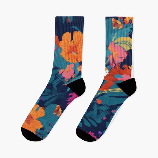 Item preview, Navy with daisies and poppies pattern designed and sold by Relephants.