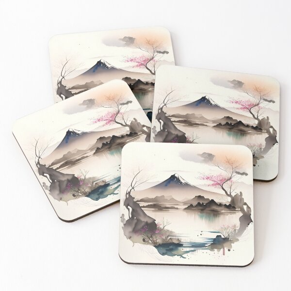 Item preview, Japanese-style Watercolour Mountain and Lake Landscape; Perfect gift for nature lovers; Ideal for Japanese nature art for home décor designed and sold by erzypher.