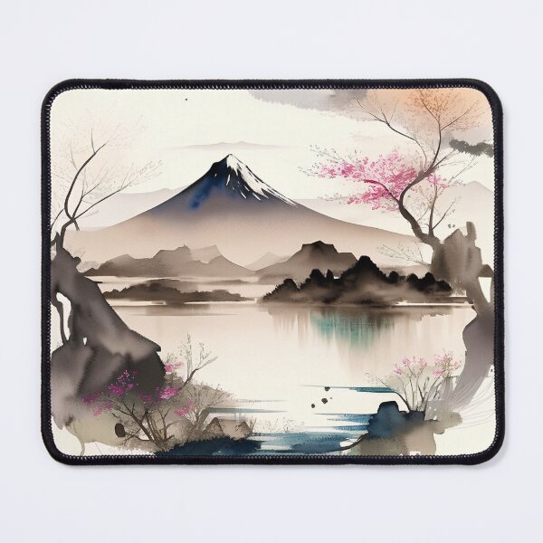 Item preview, Japanese-style Watercolour Mountain and Lake Landscape; Perfect gift for nature lovers; Ideal for Japanese nature art for home décor designed and sold by erzypher.