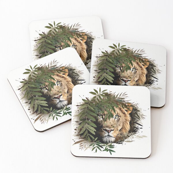Item preview, a lion in the jungle among the green bushes designed and sold by Print-Online.