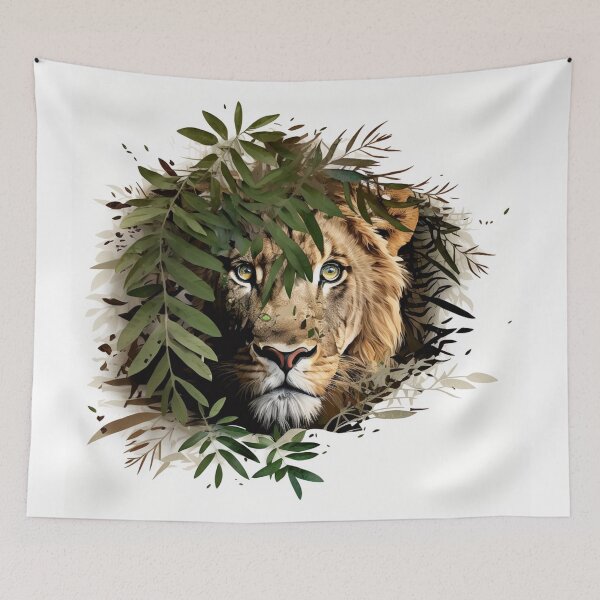 Item preview, a lion in the jungle among the green bushes designed and sold by Print-Online.