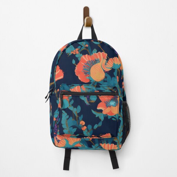 Item preview, Navy with orange blossoms: floral design designed and sold by Relephants.
