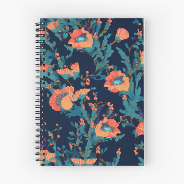 Item preview, Navy with orange blossoms: floral design designed and sold by Relephants.