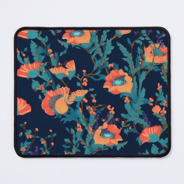Item preview, Navy with orange blossoms: floral design designed and sold by Relephants.