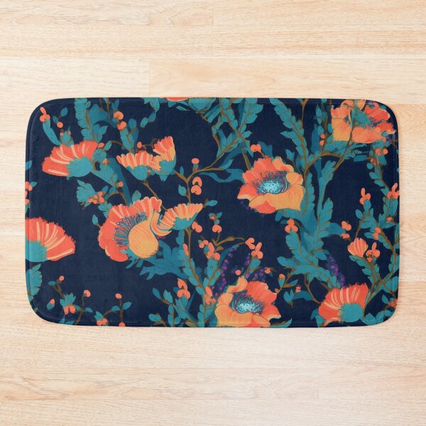 Item preview, Navy with orange blossoms: floral design designed and sold by Relephants.